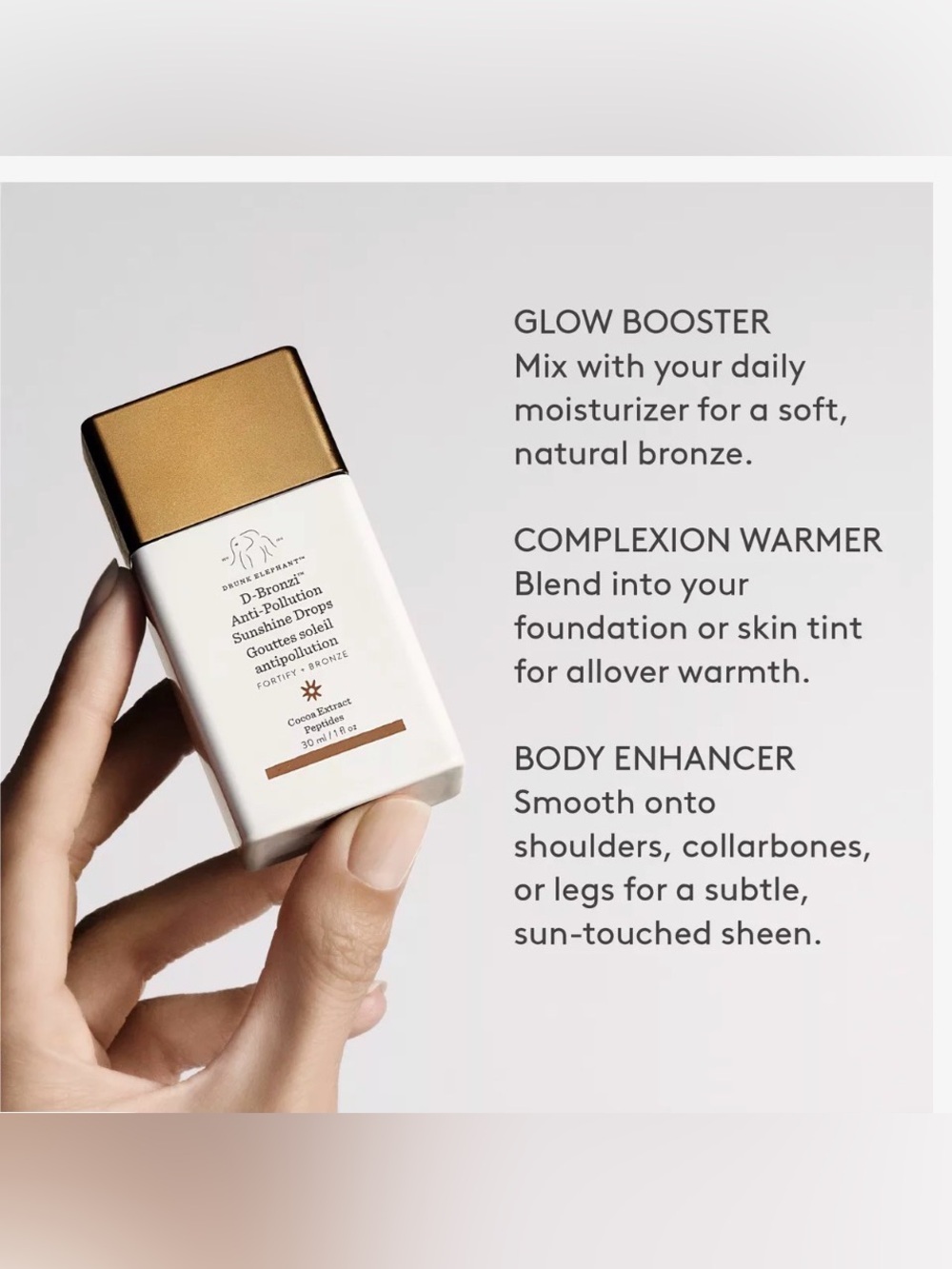 Drunk Elephant D-Bronzi Anti-Pollution Drops — Gold and White